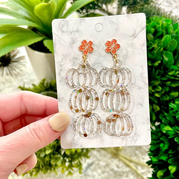 Floral Pumpkin Acrylic Earrings - Picture 3 of 8